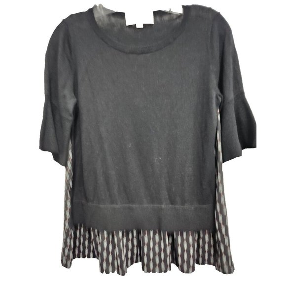 LOFT Sweaters - LOFT Womens Sweater Size Small Black Bell Sleeve Mixed Media Printed Contrast